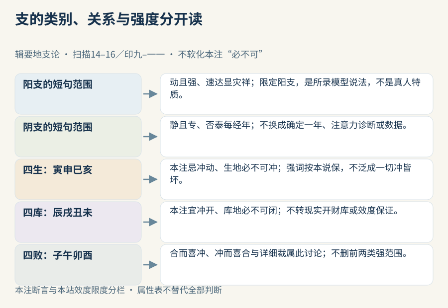 阴阳动静时间措辞与四生四库四败分类分层，生地必不可冲、库地必不可闭照录为本注断言，四败冲合详细裁保独立范围